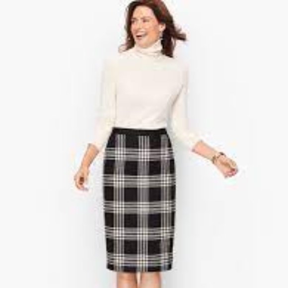 Talbots white black sparkle plaid pencil skirt size  6P - Picture 1 of 5